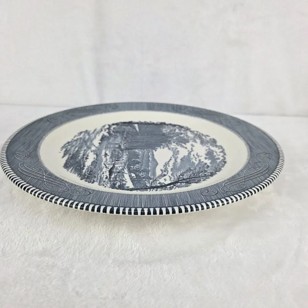 Vintage Royal China Currier & Ives Blue Getting Ice Serving Platter 12.25